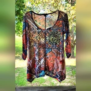 New Direction Weekend multi Color tunic blouse size med